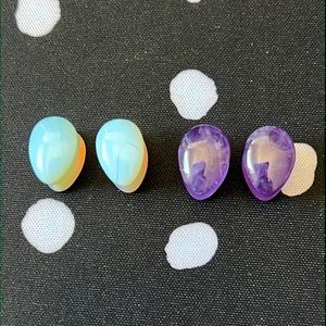 2Pairs Opalite Moon Stone Amethyst Ear Gauges/Tunnels Stone Double Flared